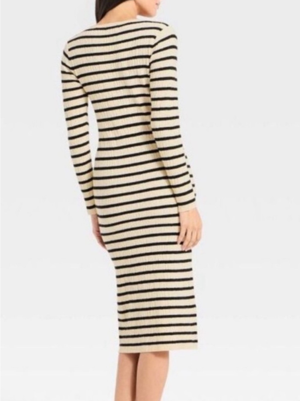 Universal Thread NWT Striped Scoop Neck SWEATER BODYCON Midi Dress - Cream/Black - Picture 2 of 6